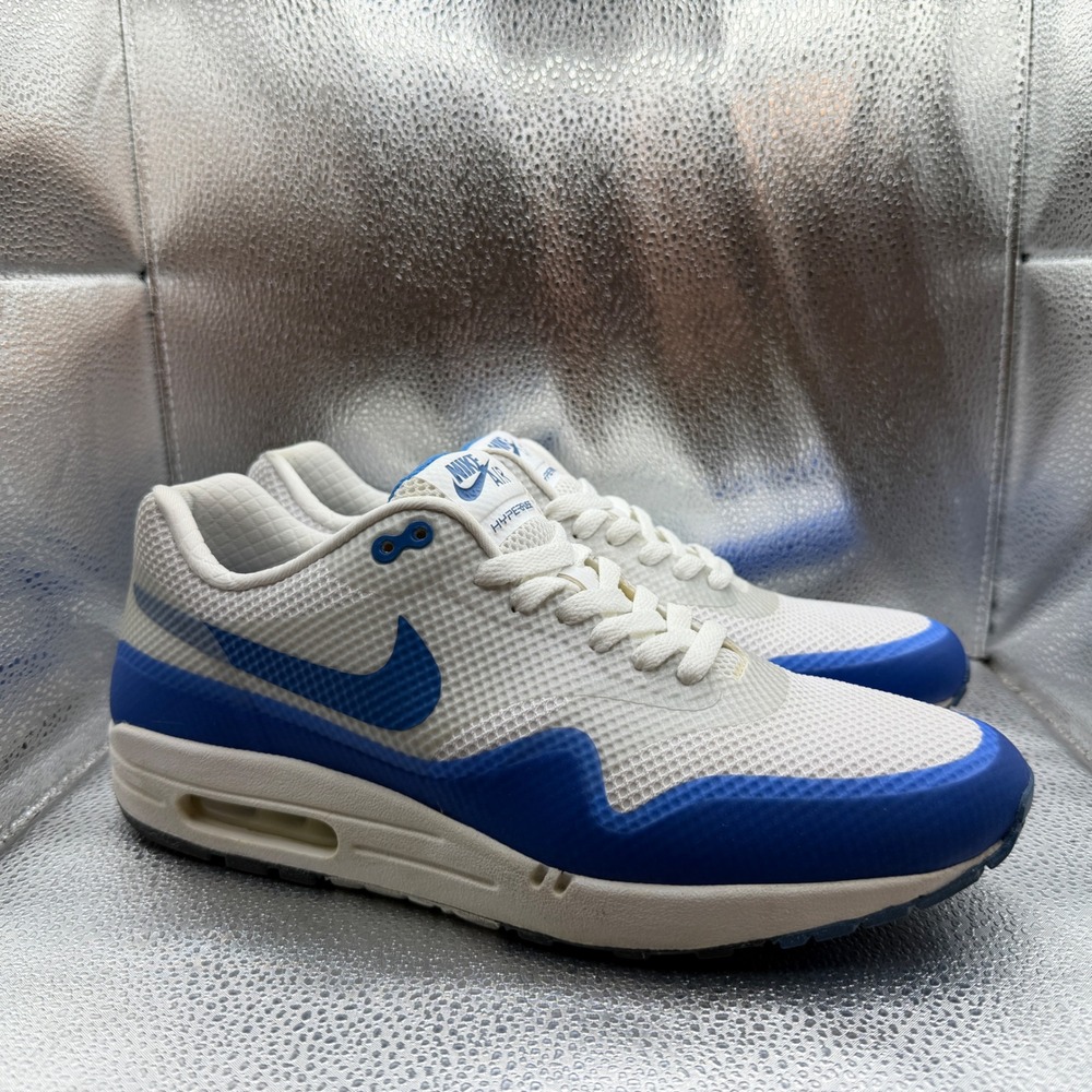 Size 10.5 Nike Air Max 1 Hyperfuse Sneakers Mens White Blue Excellent 543435-140